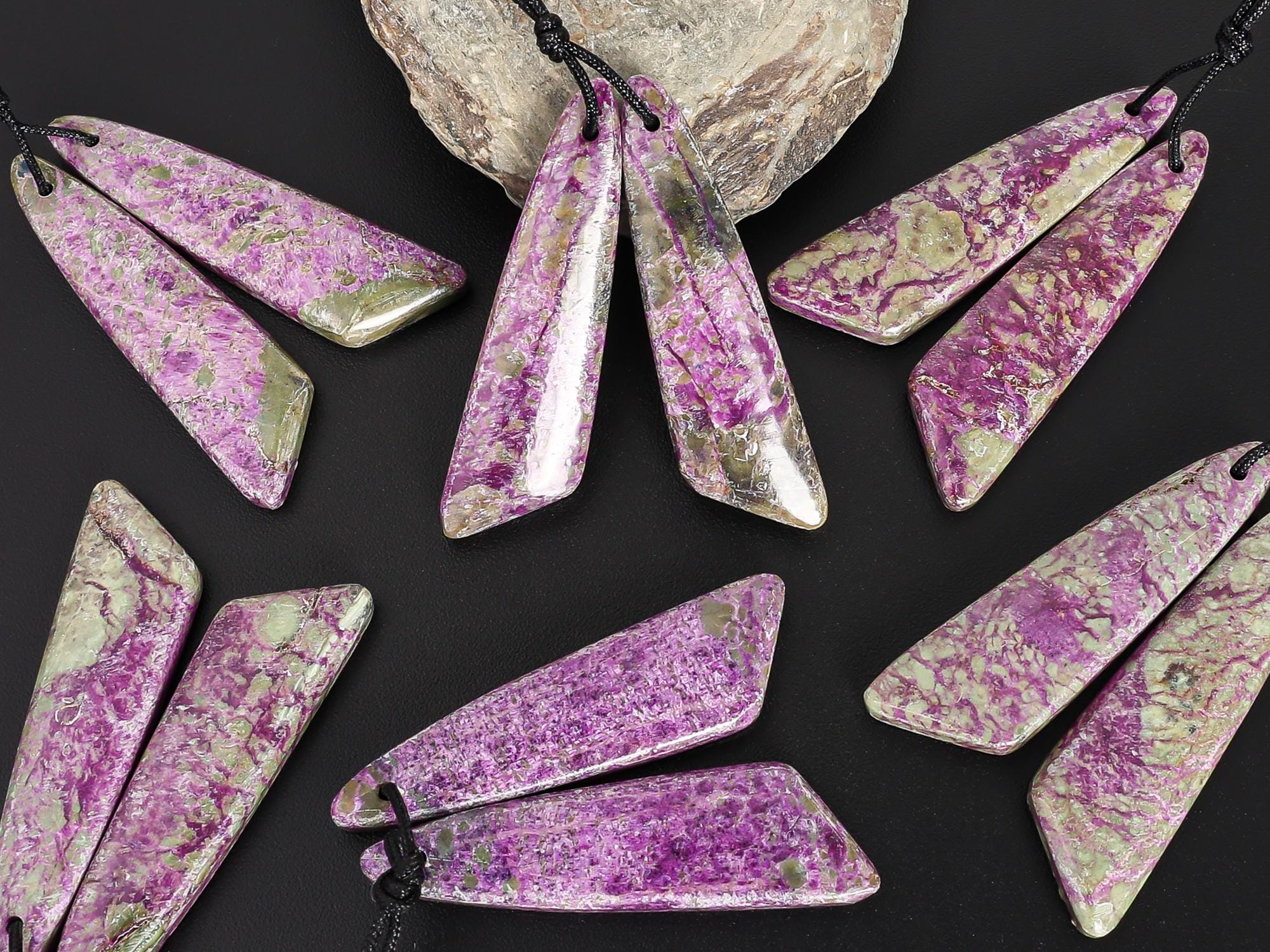 Purple Green Atlantisite Stichtite Beveled Teardrop Earring Pair Grade Aa Drilled Matched One Of A Kind Natural Gemstone