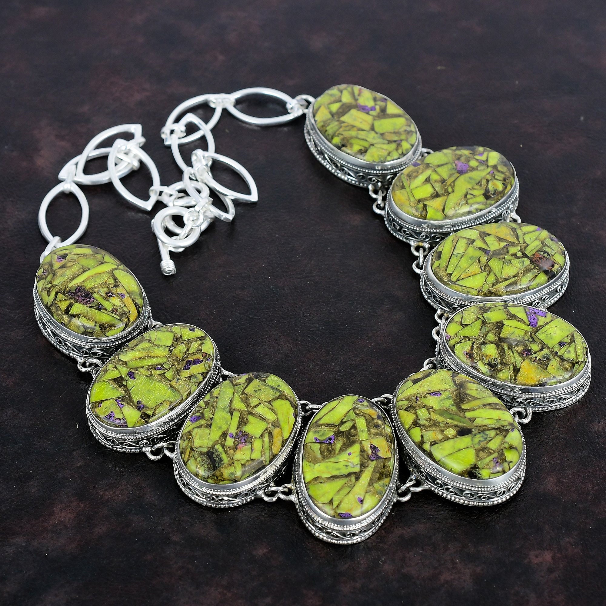 Copper Stichtite Gemstone Necklace: Handmade 925 Sterling Silver, Adjustable