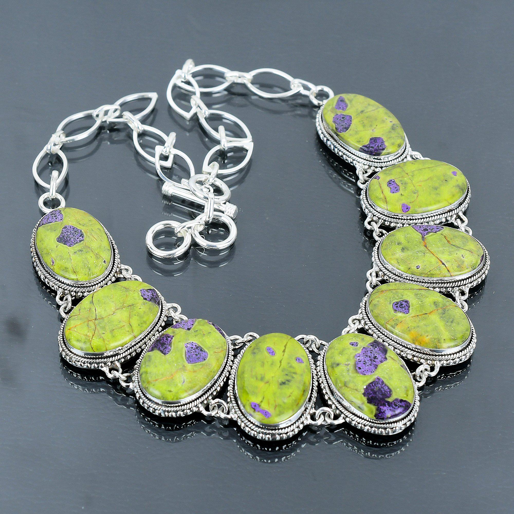 Handmade Stichtite Necklace: 925 Sterling Silver Adjustable Chain