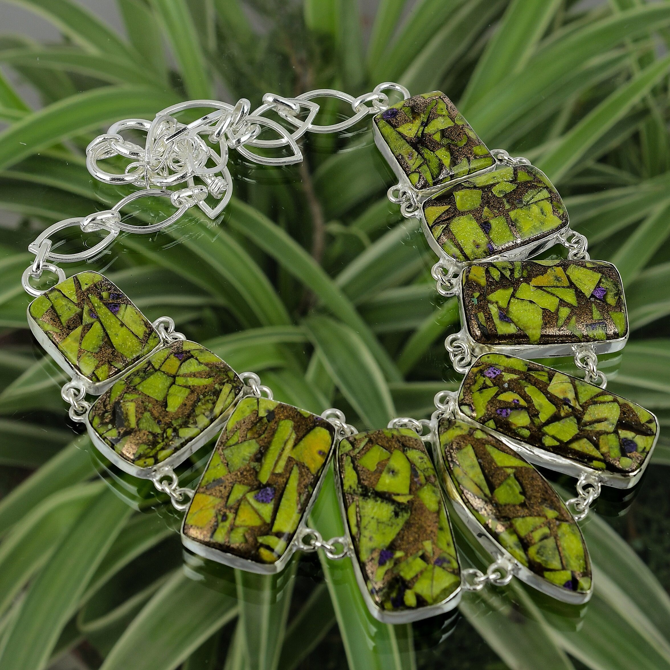 Handmade Copper Stichtite 925 Sterling Silver Necklace - Adjustable Chain