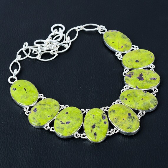 Handmade Stichtite Gemstone Necklace: 925 Sterling Silver, Adjustable Chain