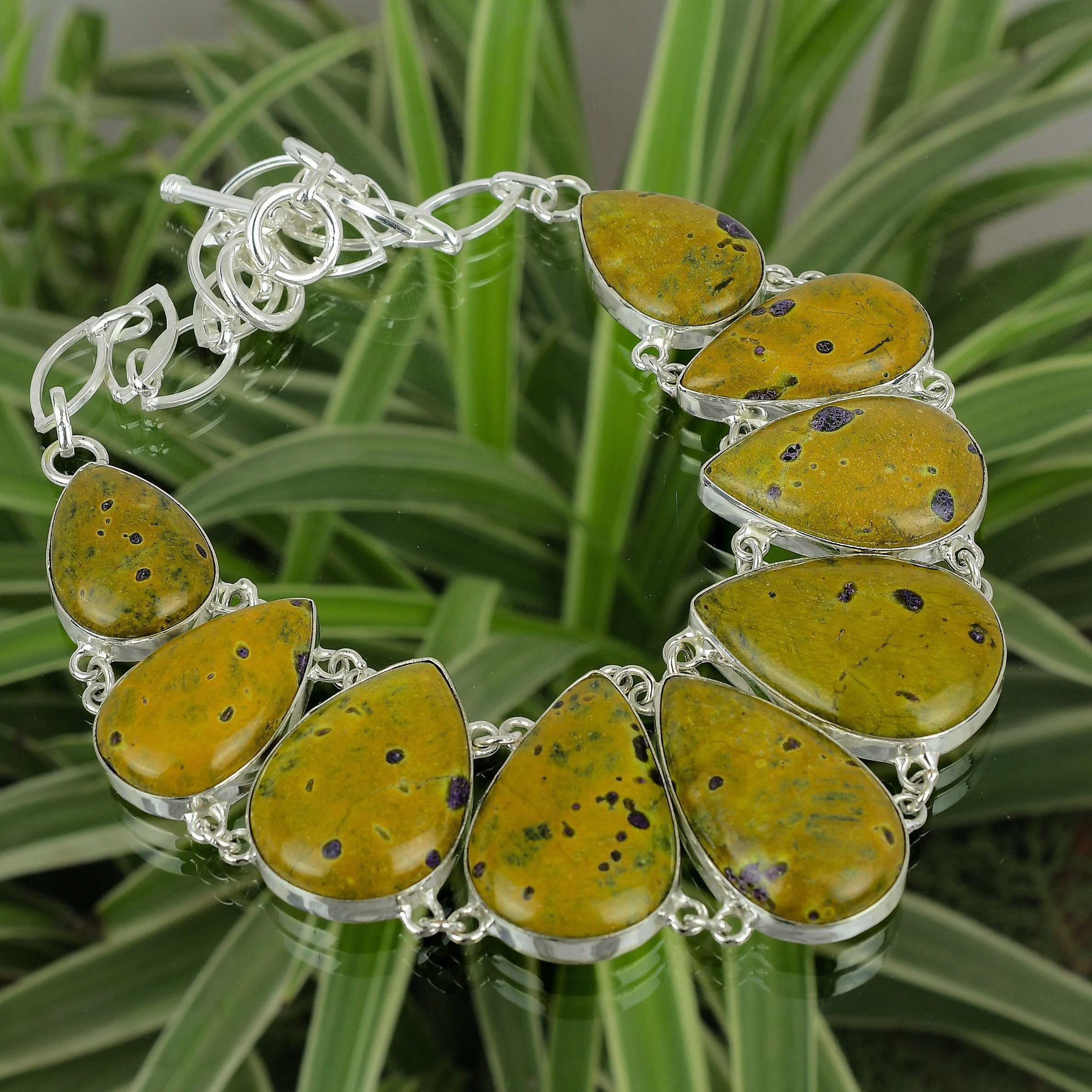 Handmade Stichtite Gemstone Necklace: 925 Sterling Silver Adjustable Chain