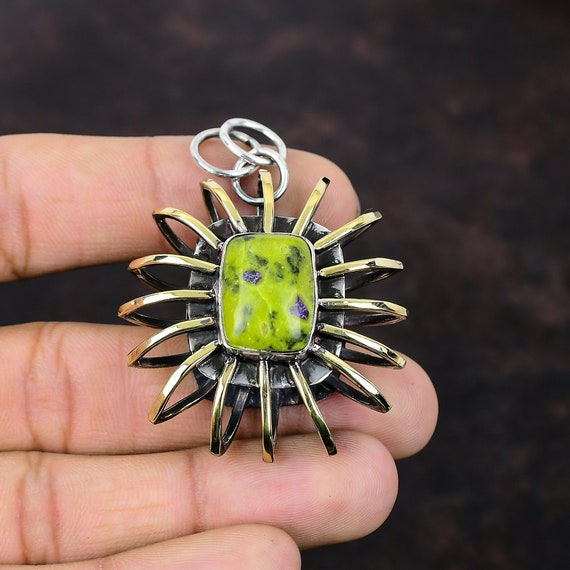 Stichtite 18k Gold Plated Sterling Silver Pendant - Handmade Cage Jewelry