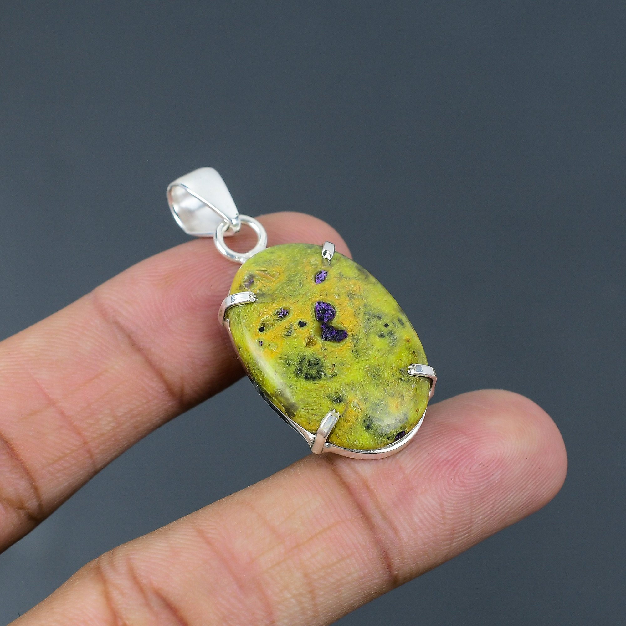 Handmade Stichtite Pendant: 925 Sterling Silver Gemstone Jewelry