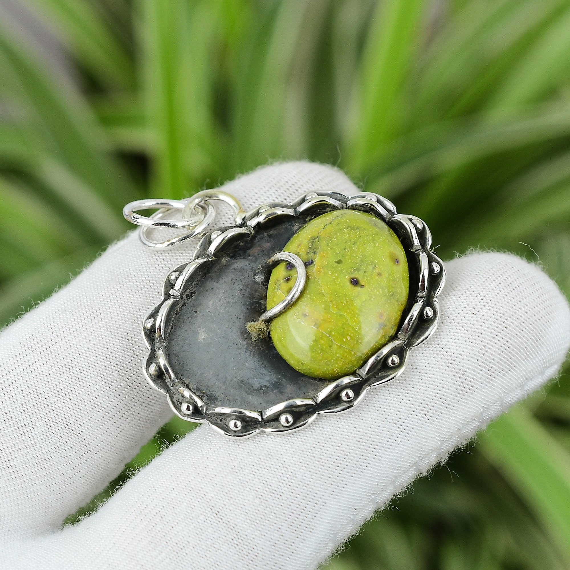 Handmade Stichtite Pendant: 925 Sterling Silver Boho Jewelry