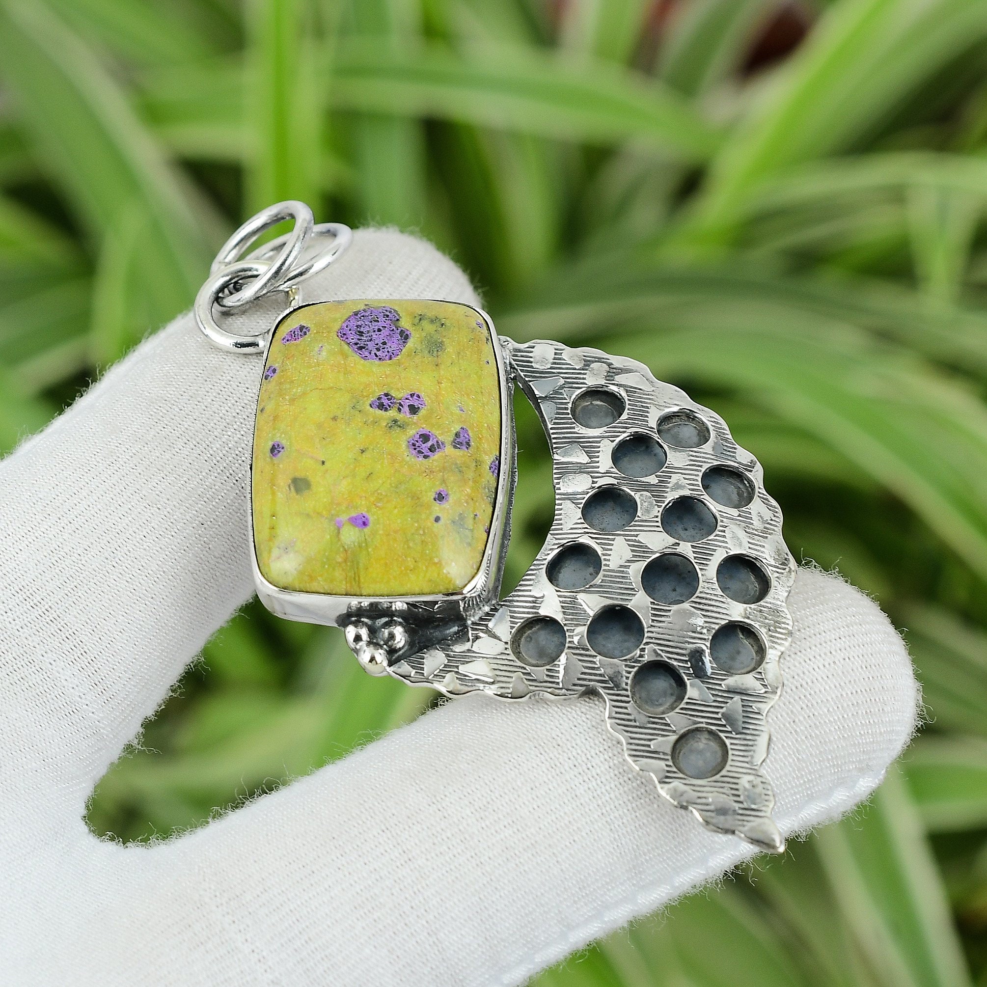 Handmade Stichtite Pendant: 925 Sterling Silver Boho Jewelry