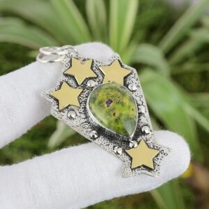 Handmade Stichtite Pendant: 925 Sterling Silver, 18k Gold Plated Handmade Stichtite Pendant: 925 Sterling Silver, 18k Gold Plated