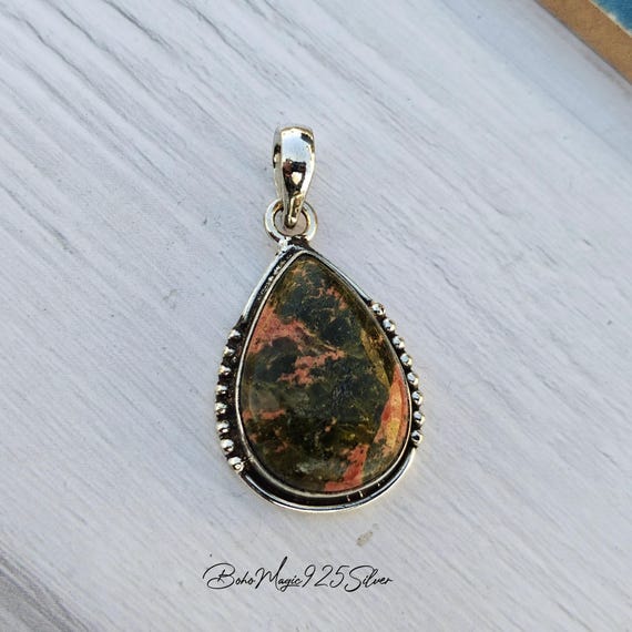 Handmade Stichtite Pendant: 925 Sterling Silver Gemstone Necklace Handmade Stichtite Pendant: 925 Sterling Silver Gemstone Necklace
