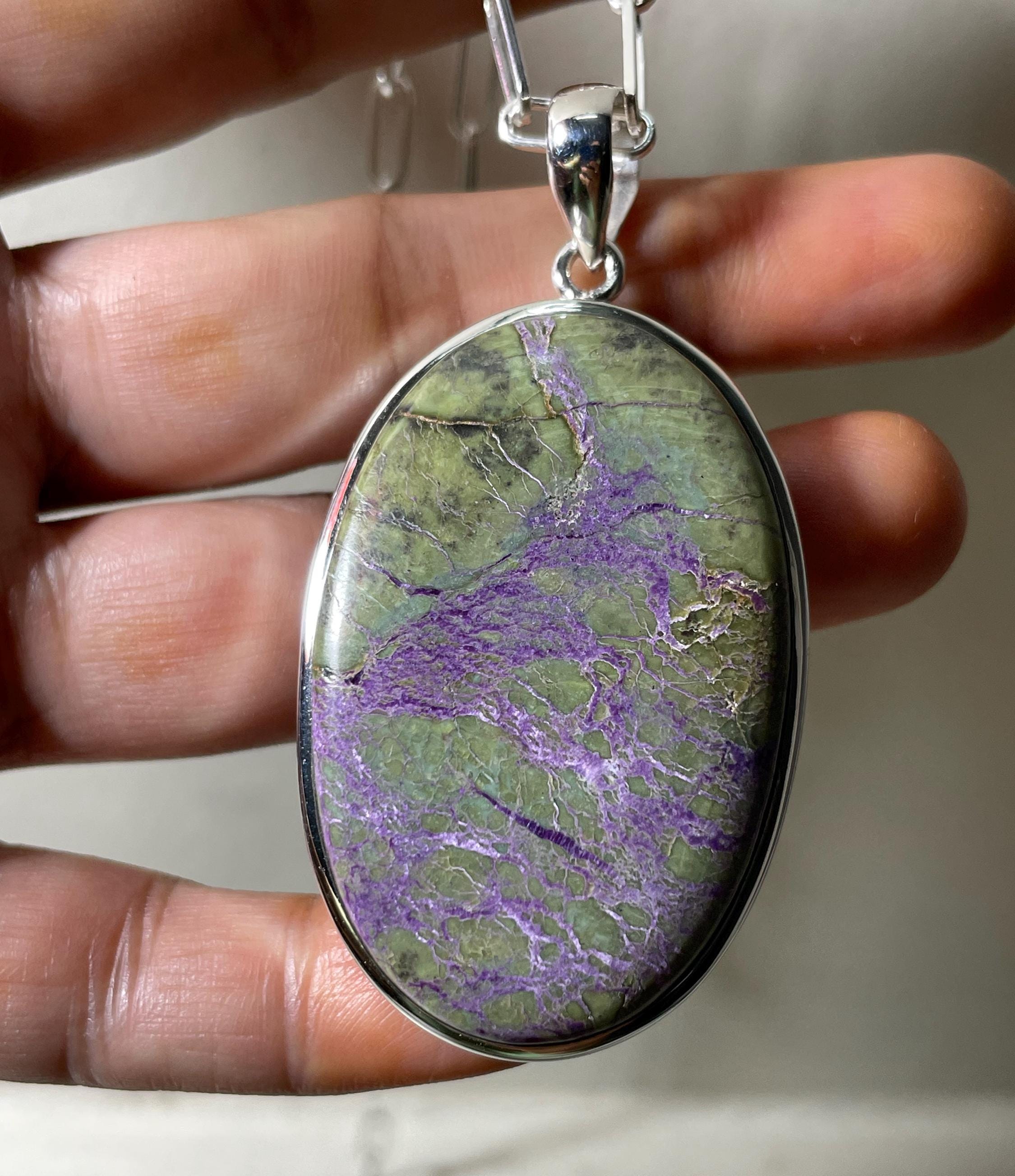 Handmade Atlantisite Pendant: Sterling Silver, Purple Stichtite, Large Oval