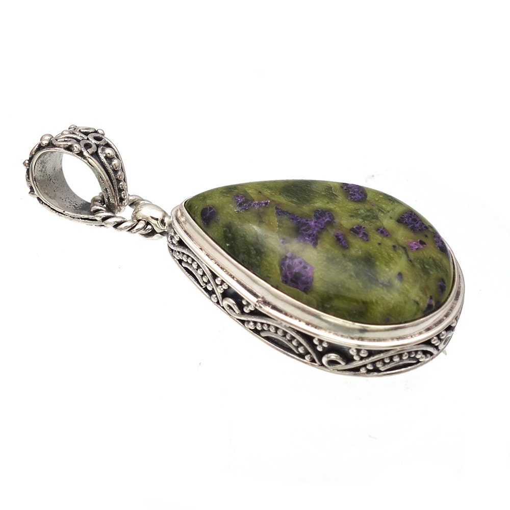 Stichtite Pendant Stichtite Jewelry Green Stone Jewelry Cabochon Jewelry Handmade Jewelry