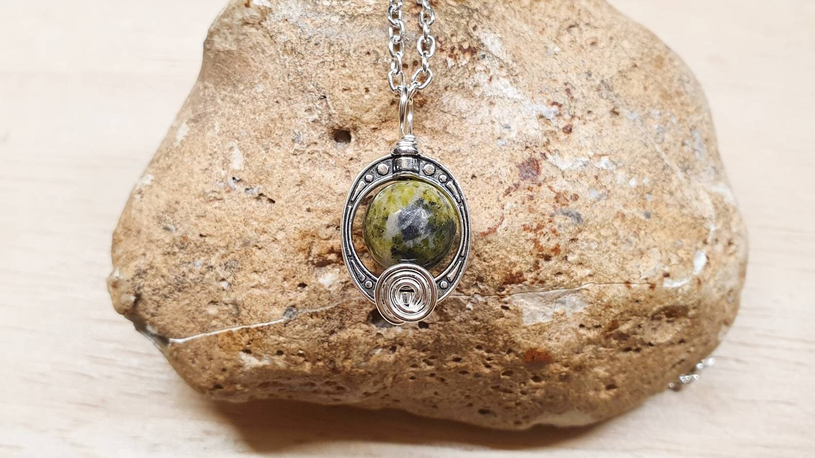 Rare Atlantisite Pendant. Atlantasite Necklace. Stichtite Necklace. Crystal Reiki Jewelry Uk. Wire Wrapped Pendant