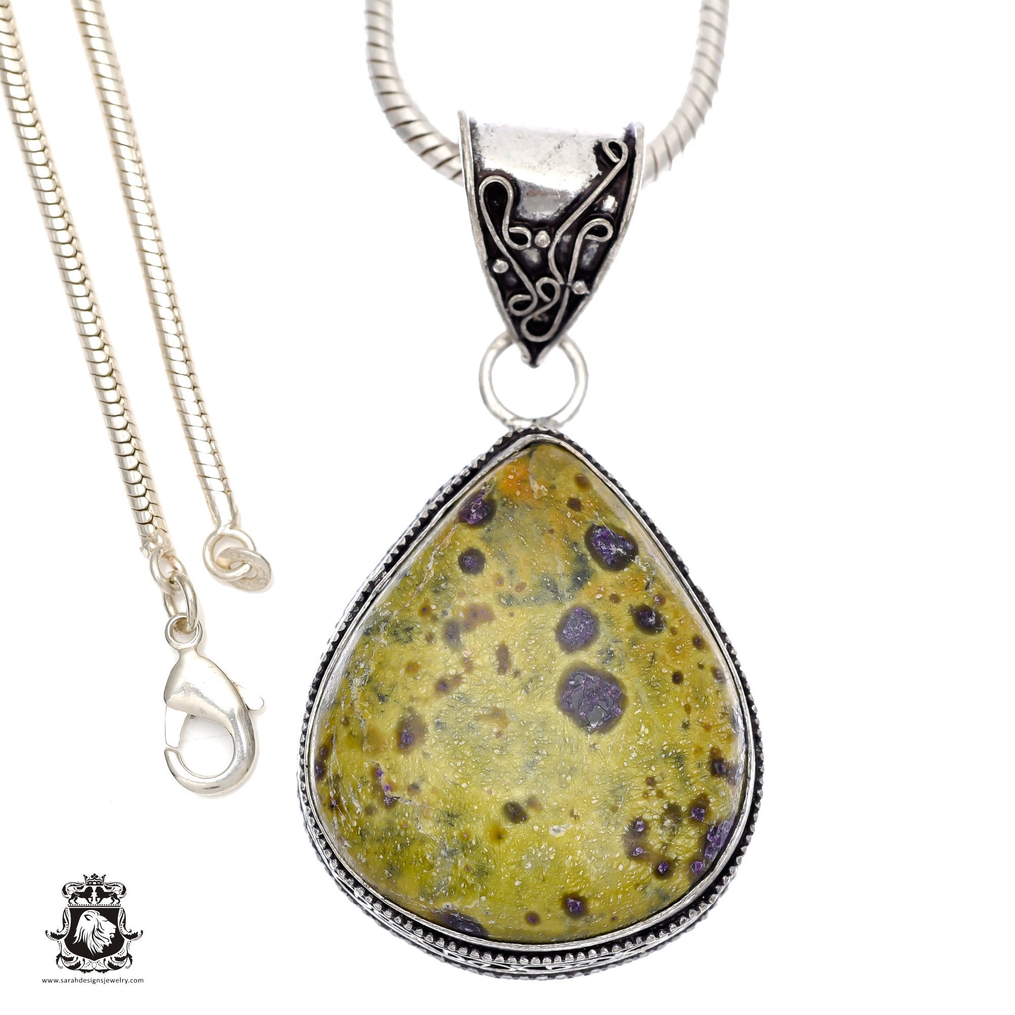 Stichtite Serpentine Atlantisite Pendant & Free 2mm Italian 925 Sterling Silver Chain V590