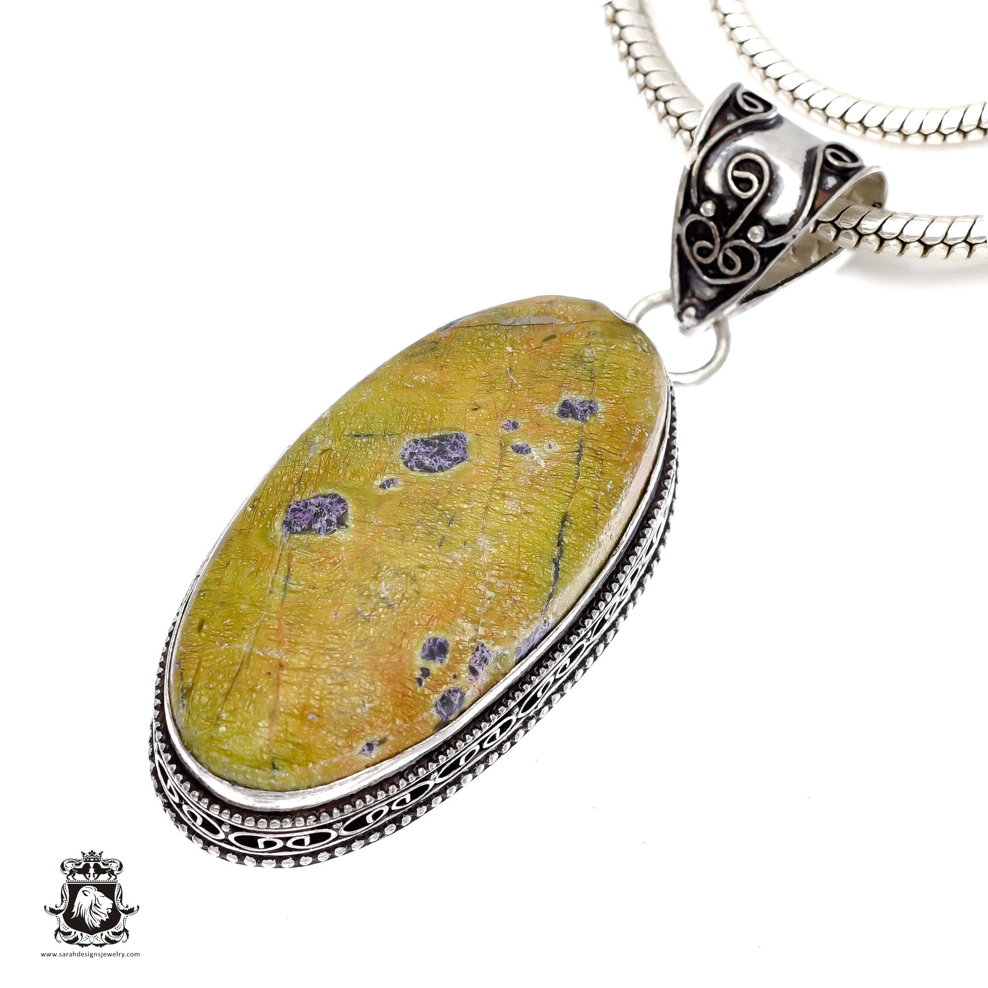 Stichtite Serpentine Atlantisite Pendant & Free 2mm Italian 925 Sterling Silver Chain V581