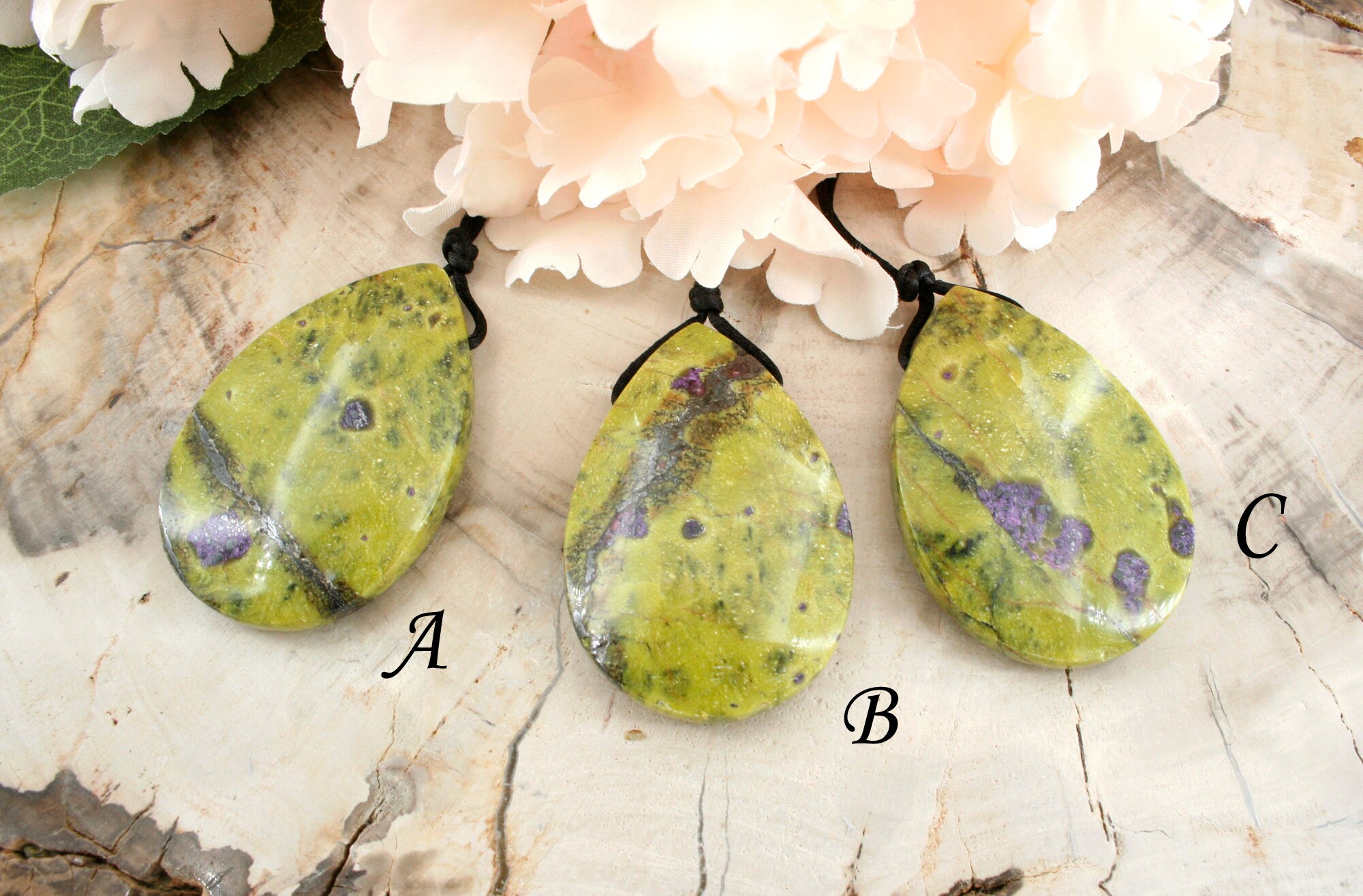 Stichtite Serpentine Freeform Pendants, Gemstone Jewelry