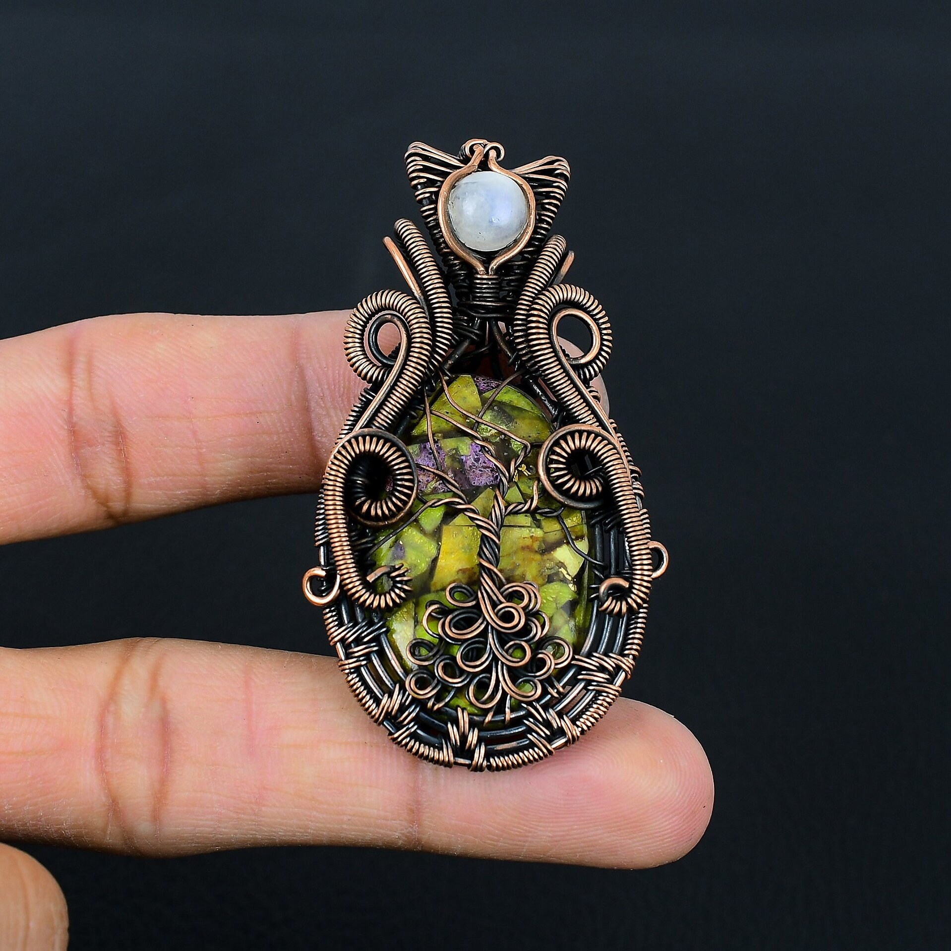 Stichtite Tree Of Life Pendant Copper Wire Wrapped Pendant Atlantisite Gemstone Pendant Handmade Pendant Stichtite Jewelry Gifts For Sister