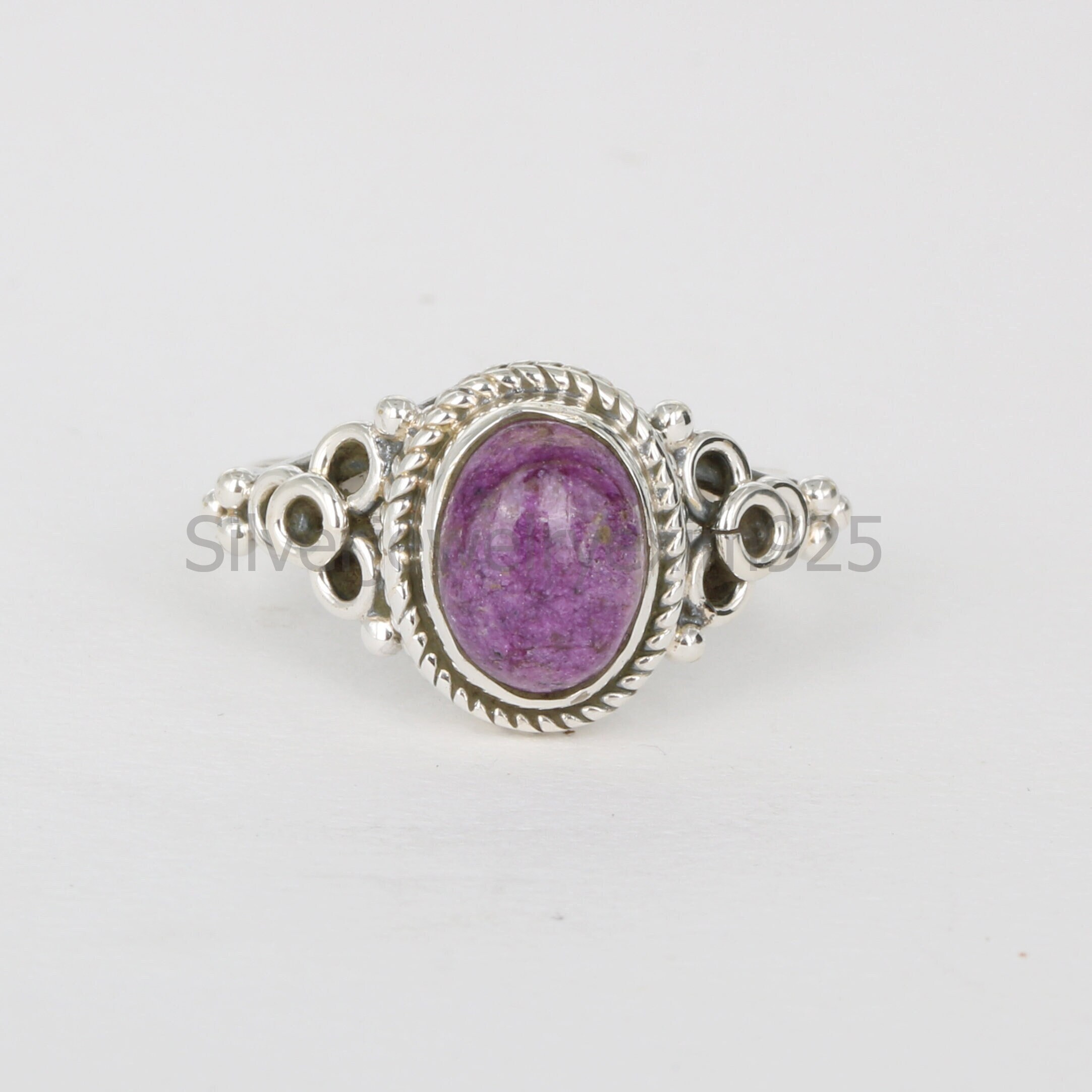 Purple Stichtite Sterling Silver Ring - Oval Gemstone Statement Ring