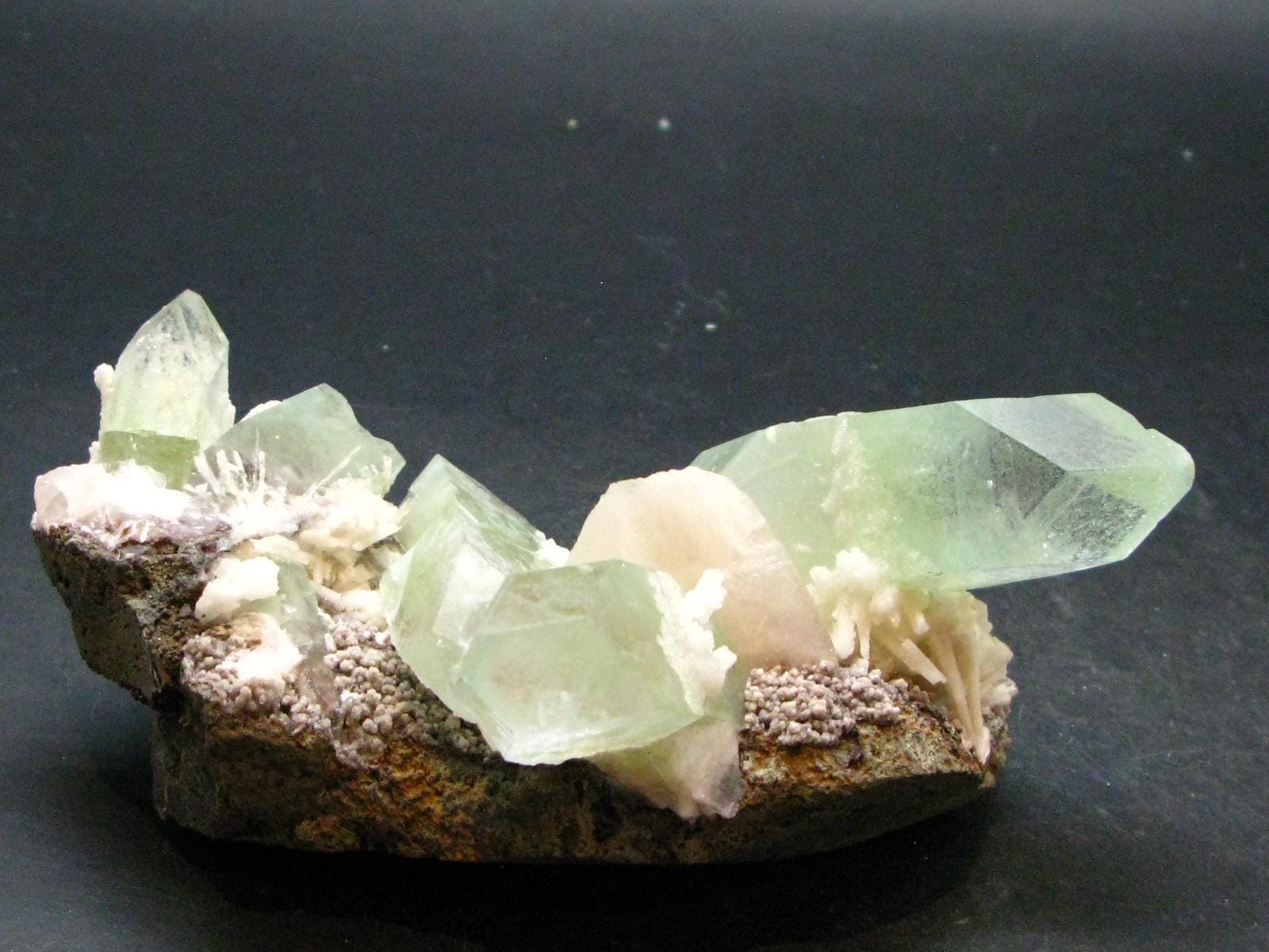 Green Apophylite & Stilbite Cluster From India - 5.3" - 313.62 Grams Green Apophylite & Stilbite Cluster From India - 5.3" - 313.62 Grams