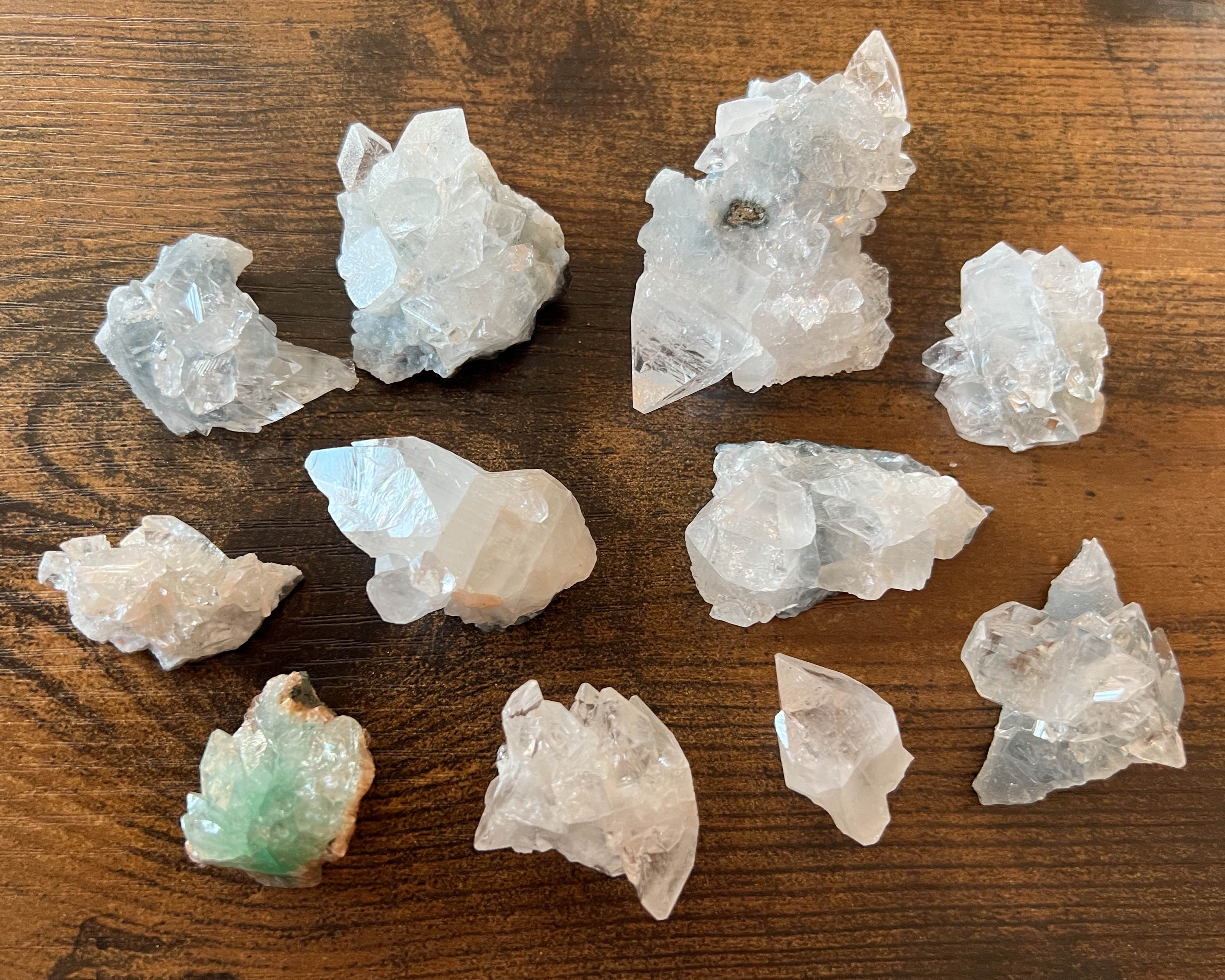 Set Of Indian Mineral Specimens Lot: Apophyllite Stilbite Chalcedony Quartz Druzy, Crystal Collection, Crystal Clusters, Witchy Gift Set