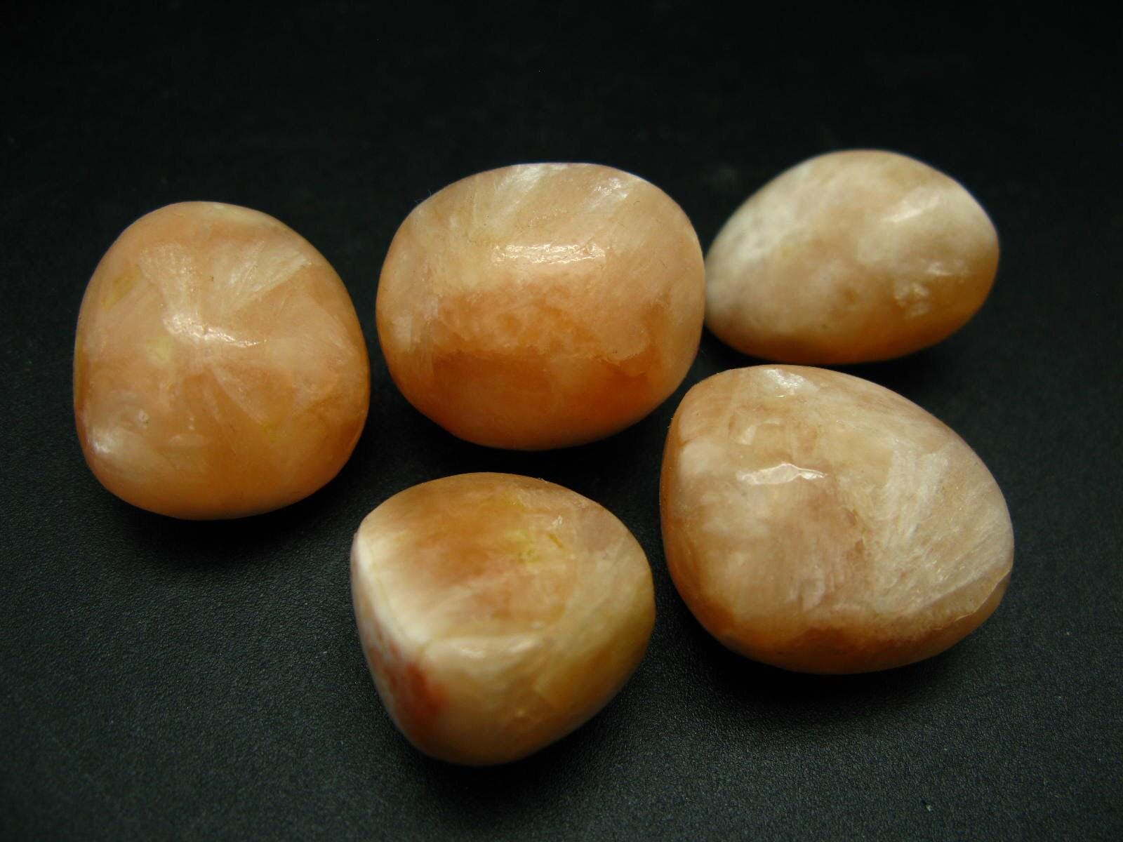 Lot Of 5 Tumbled Salmon-pink Stilbite (zeolite Group) Stones From India