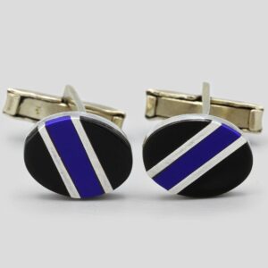 Stripes Mosaic Gemstone Cuff Links, Taxco Mexico Sterling Jewelry, Geometric Lapis Onyx Multi Stone Cufflinks, Modernist Mens Accessories