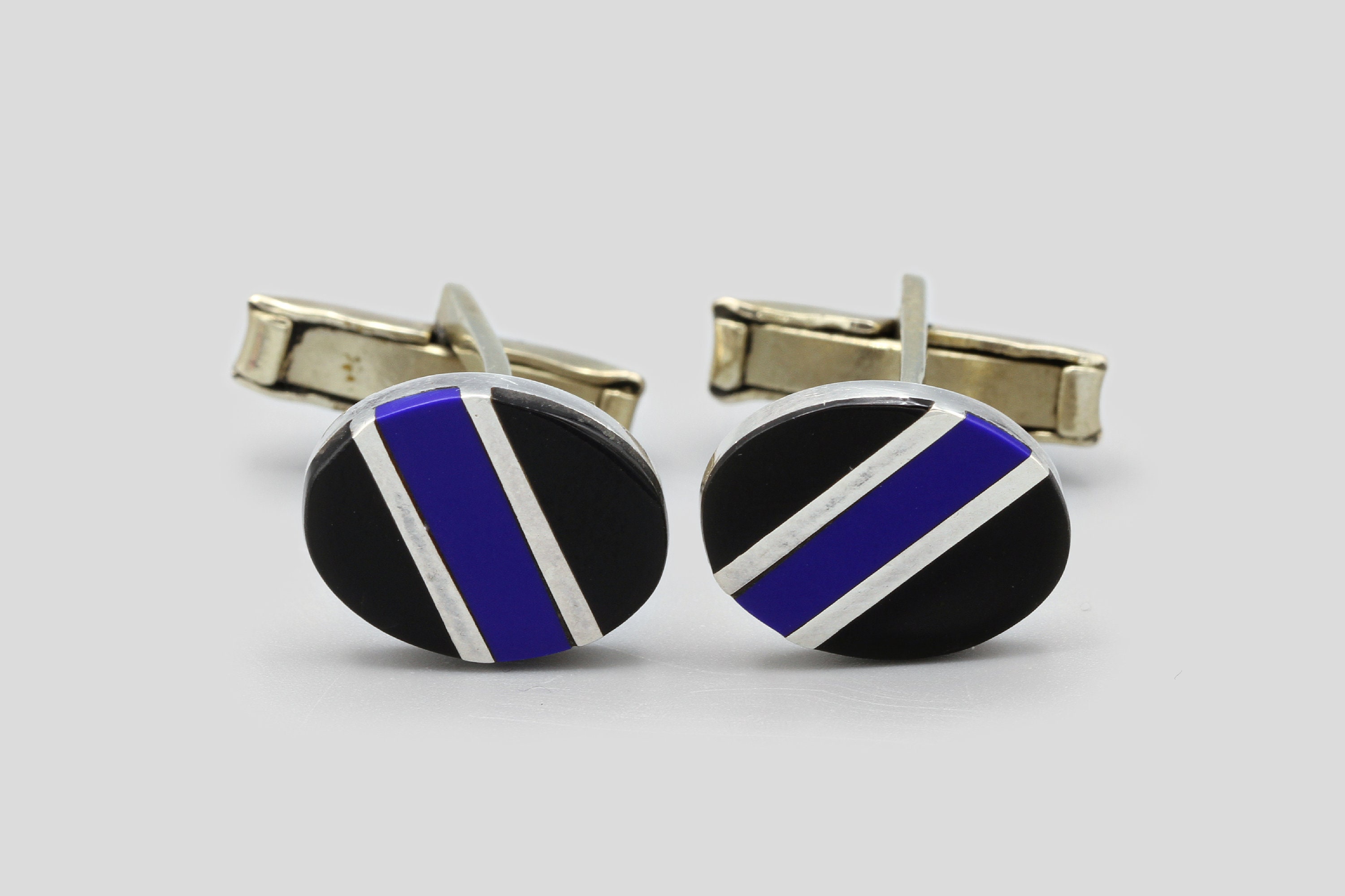 Stripes Mosaic Gemstone Cuff Links, Taxco Mexico Sterling Jewelry, Geometric Lapis Onyx Multi Stone Cufflinks, Modernist Mens Accessories Stripes Mosaic Gemstone Cuff Links, Taxco Mexico Sterling Jewelry, Geometric Lapis Onyx Multi Stone Cufflinks, Modernist Mens Accessories