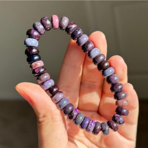9mm, Certified Natural Undyed Old Mine Sugilite Bracelet , Rich Mixed Purple Shades , Smooth Donut Beads, 天然老矿舒俱来算盘珠手串
