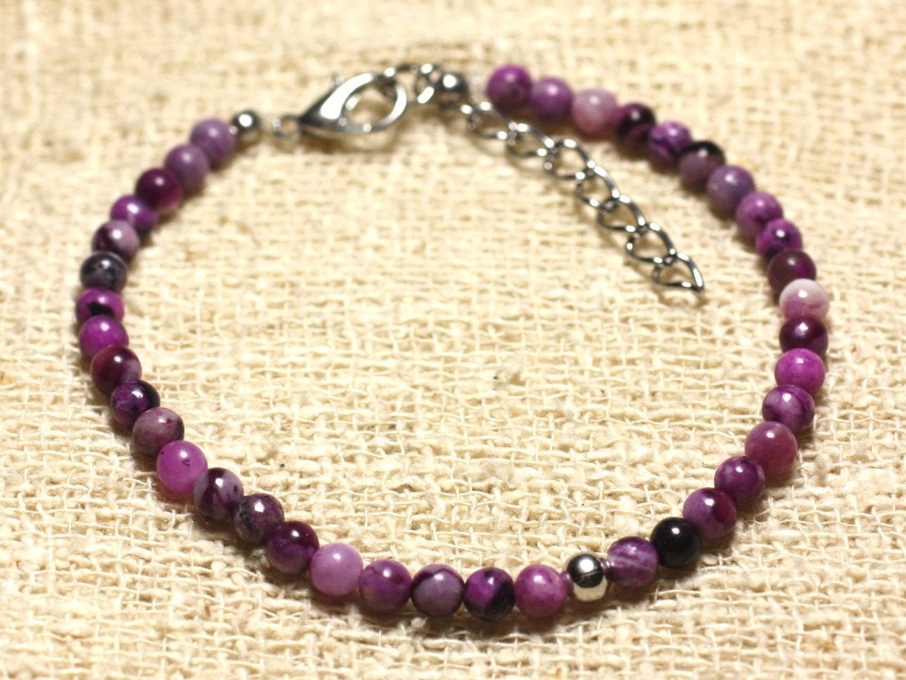 Bracelet Argent 925 Et Pierre Semi Précieuse Sugilite 4mm