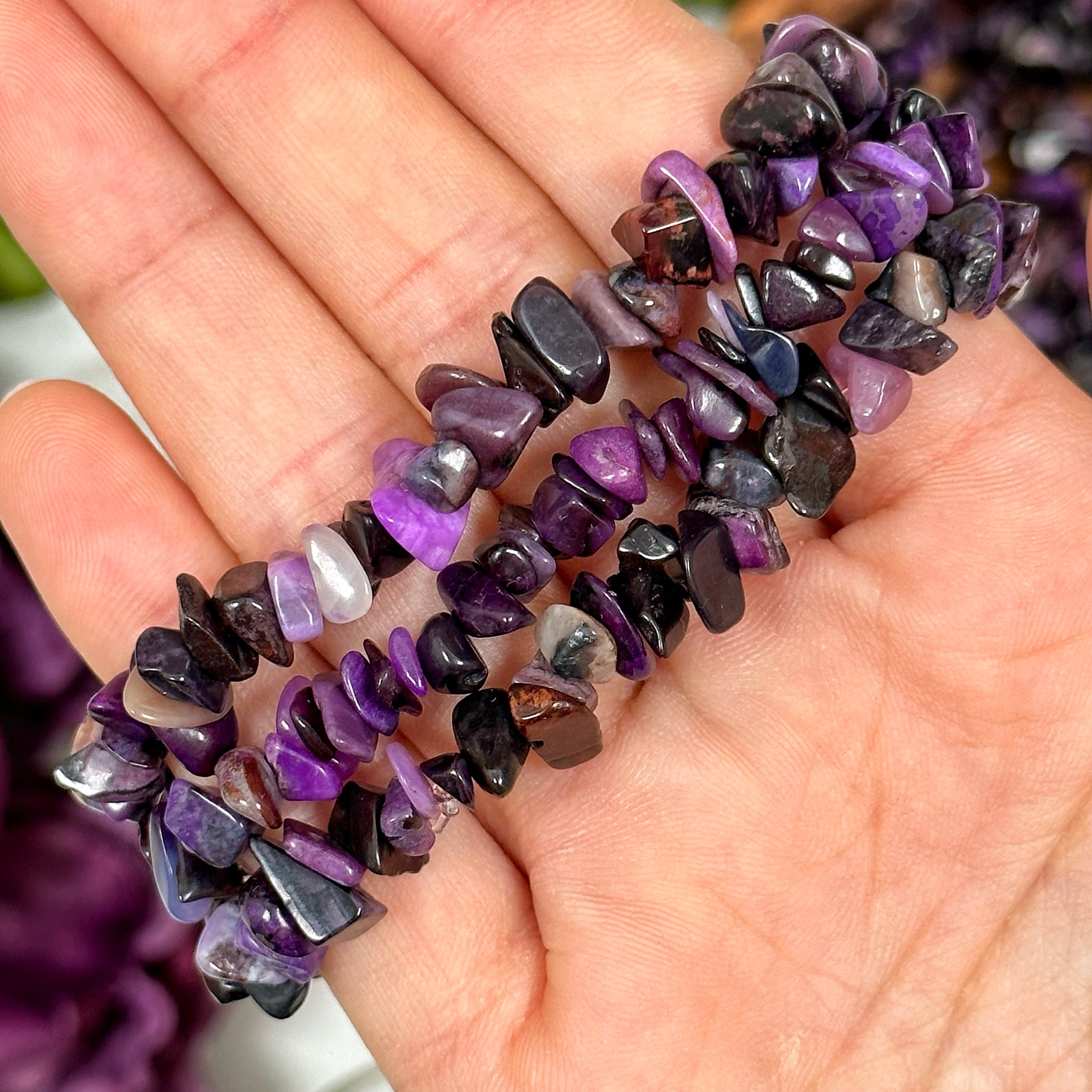 Sugilite Chip Bracelet | 6 1/2 In | - No. 628 (polished Purple Crystal Jewelry, Crown Chakra, Balance)