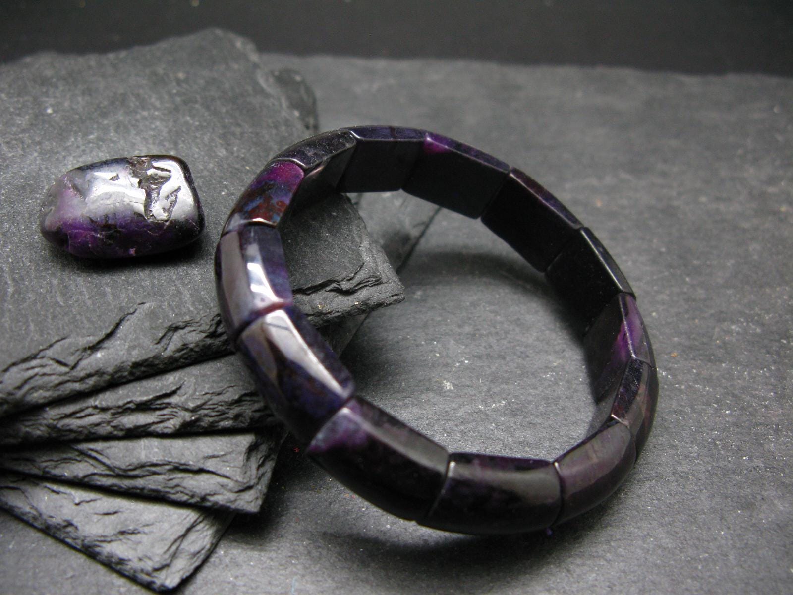 Sugilite Genuine Bracelet ~ 7 Inches  ~ 16mm Squared Beads