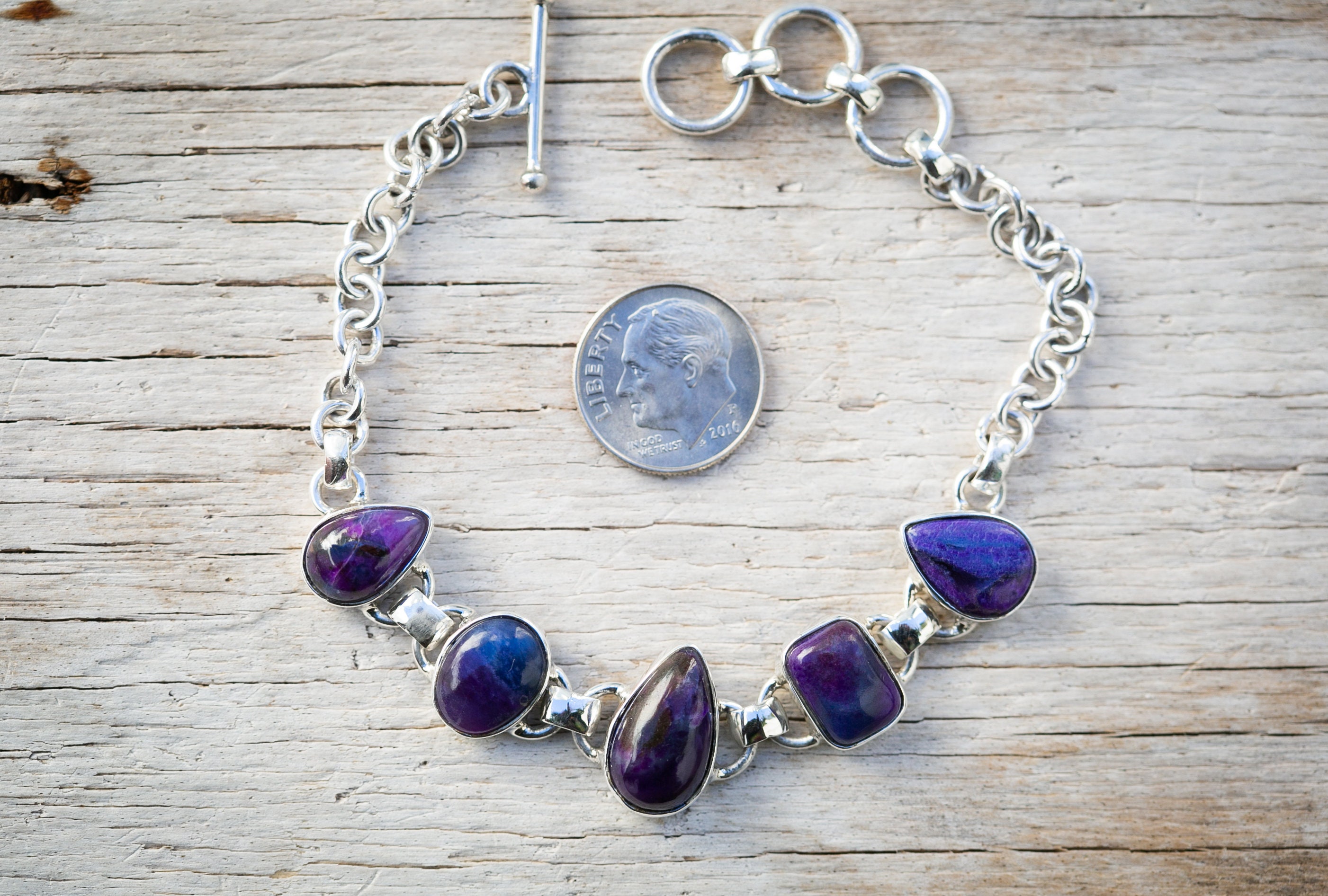 Sugilite & Richterite Bracelet: Sterling Silver Adjustable Gemstone Jewelry