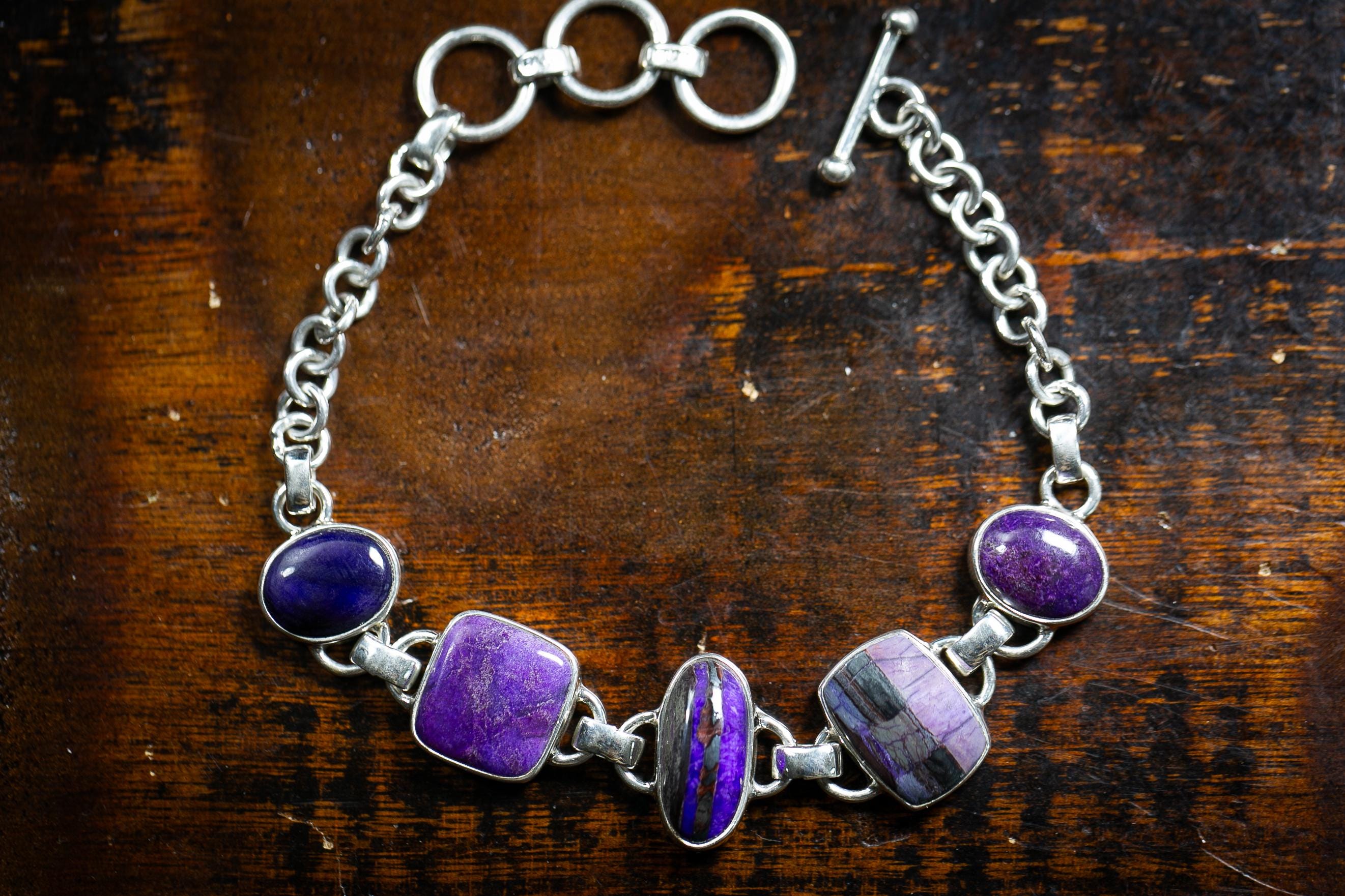 Sterling Silver Sugilite Bracelet – Adjustable Purple & Blue Gemstone