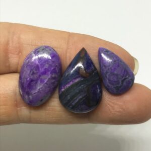 3 Mixed Gel Sugilite Cabochons - Banded Rare Form - South Africa Sugilite Cabs - Jewelry Making - Rare Gemstone - Healing Gemstone