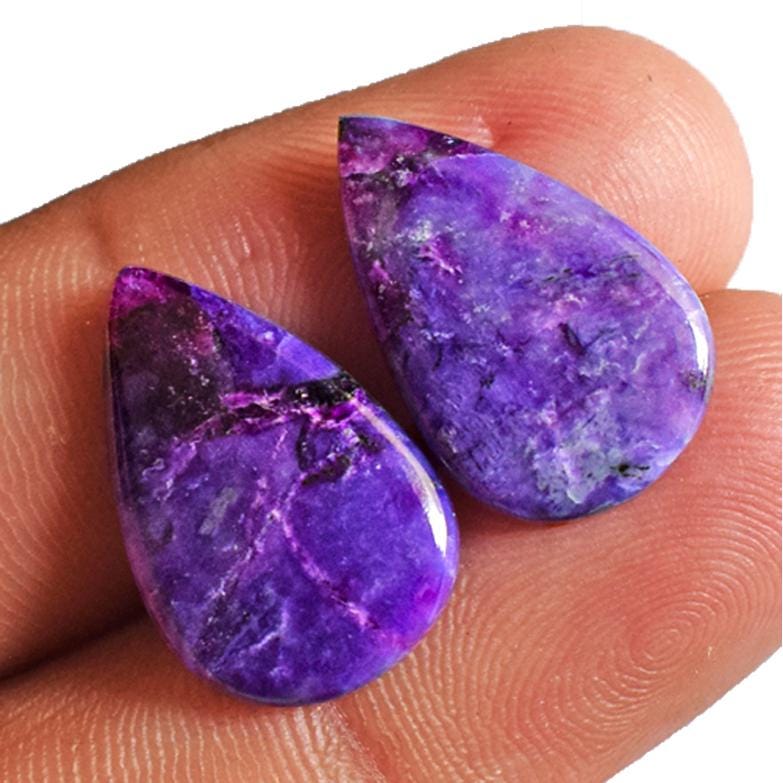 Natural Sugilite Cabochon Pair For Jewelry Making, Aaa Quality Loose Gemstone