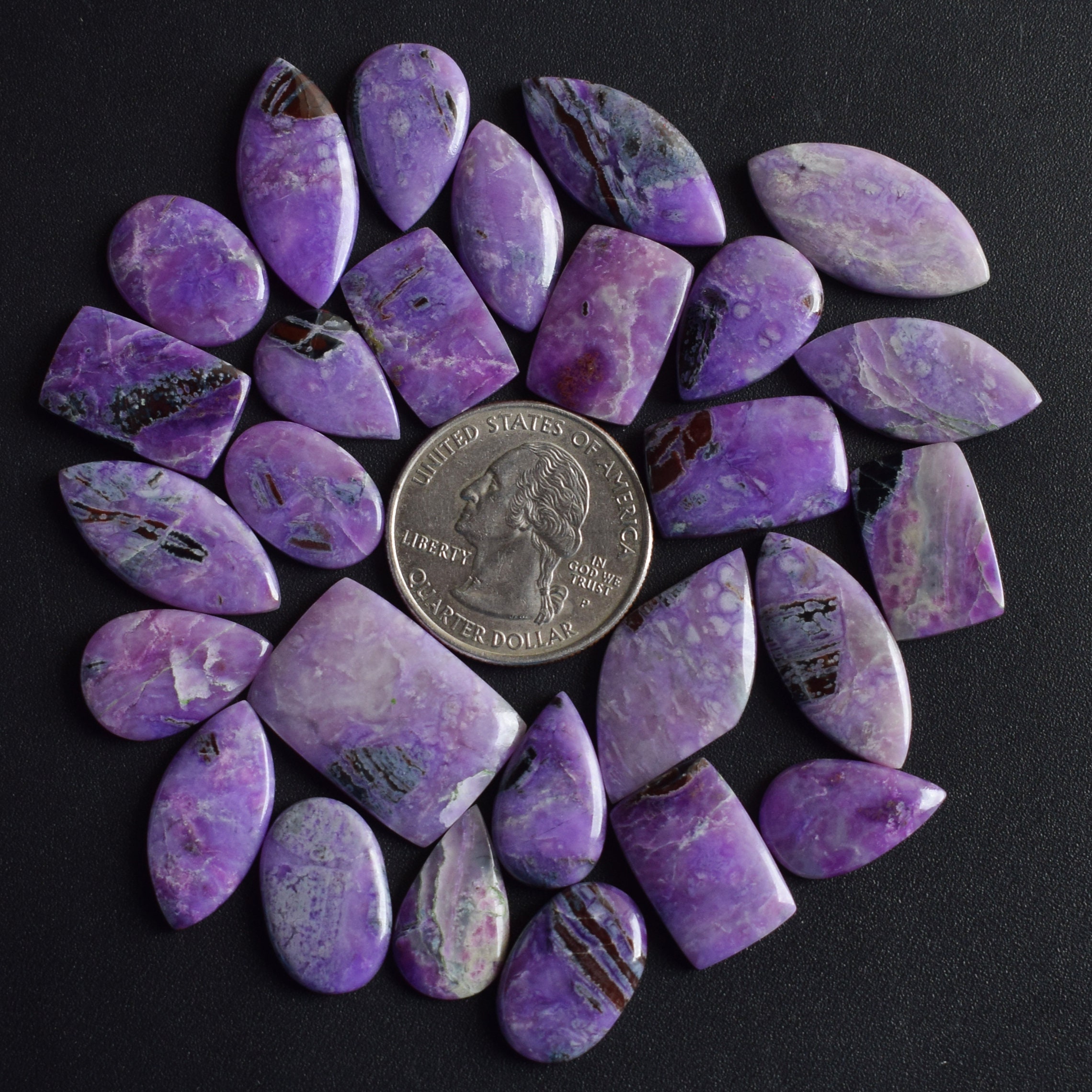 Purple Sugilite Crystal Cabochon Lot, Jewelry Making Gemstones, 162 Carats