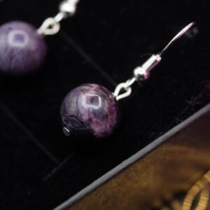 AAA Natural Undyed Sugilite Old Stock 11mm Bead Dangle Drop Earrings Sterling Silver or Gold