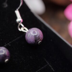 AAA Natural Undyed Sugilite Old Stock 8mm Bead Dangle Drop Earrings Sterling Silver or Gold