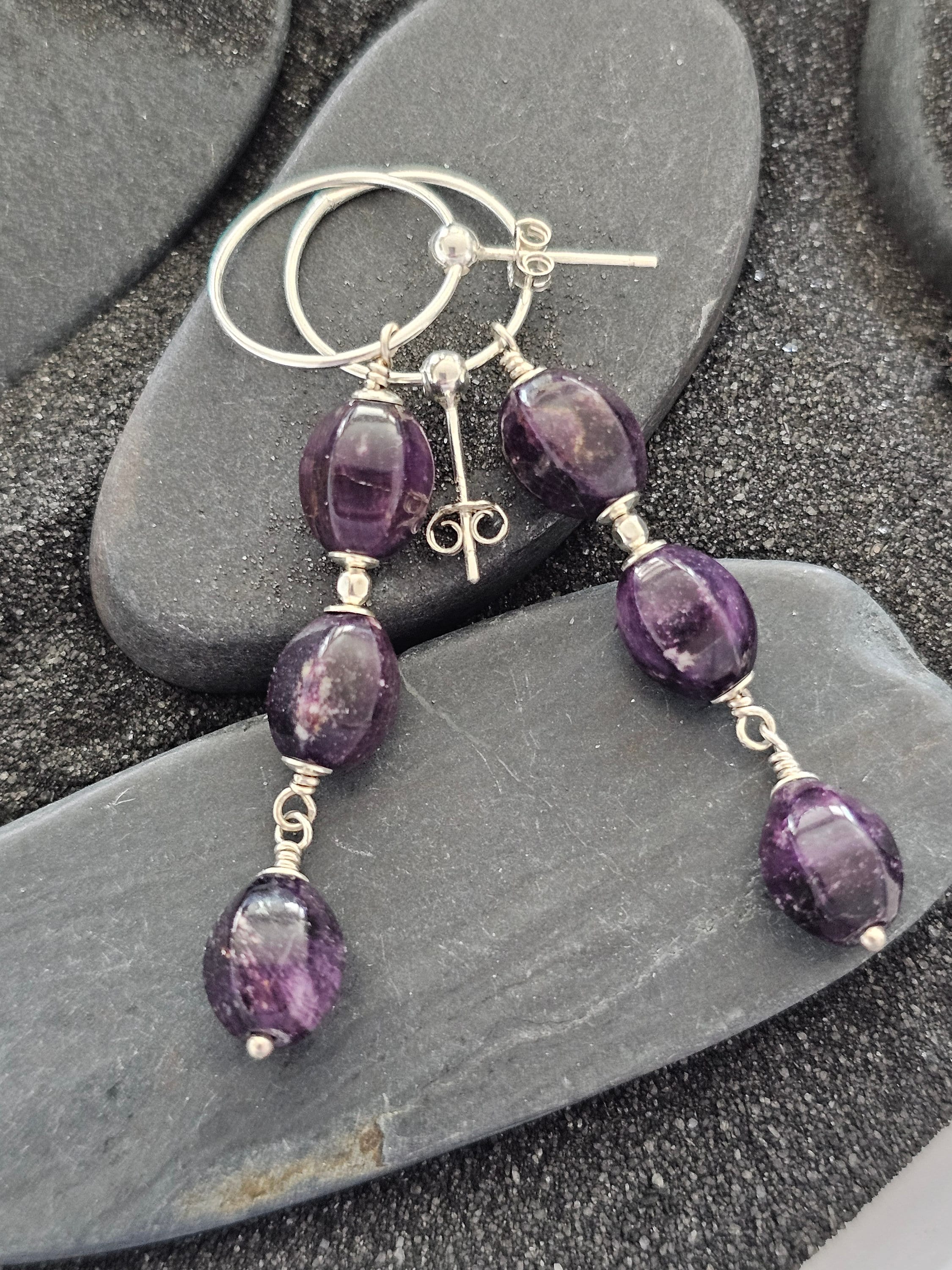 Sugilite And Sterling Silver Post Earrings