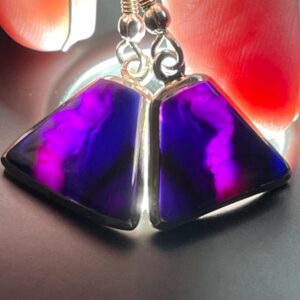 Sugilite Fan Earrings - Translucent Gel High Grade Natural Stone - Handmade With Solid Sterling Silver - Glowing Purple Blue Healing Crystal