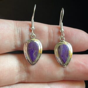 Genuine Sugilite Earrings - Solid Sterling Silver Bezel And Earwires - Natural Purple Color - High Vibration Healing Crystal