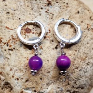Sugilite Huggie Hoop Earrings. Purple Crystal Reiki Jewelry Uk. 12mm 925 Sterling Silver Hoops