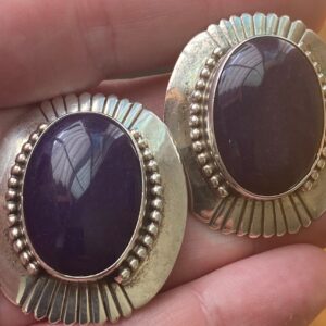 Large Vintage Navajo Sugilite & Sterling Silver Stud Earrings By R.wylie Large Vintage Navajo Sugilite & Sterling Silver Stud Earrings By R.wylie