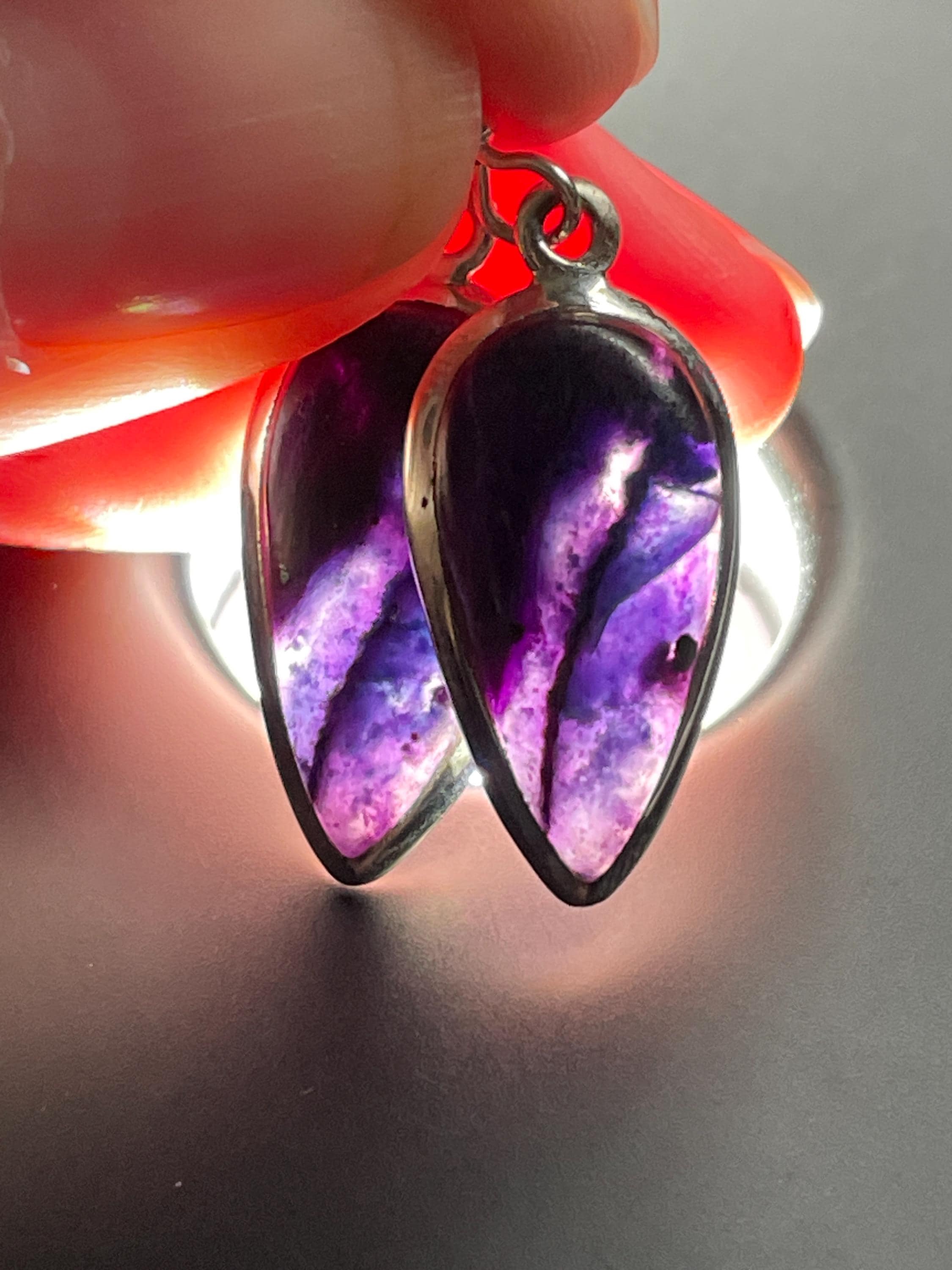 Purple Nebula Sugilite Earrings - High Grade Natural Sugilite With Translucent Gel - Handmade With Solid Sterling Silver - Healing Crystal
