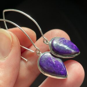 Sugilite Teardrop Earrings - Handmade With High Grade Natural Sugilite And Solid Sterling Silver - Amazing Bright Purple Matching Stones