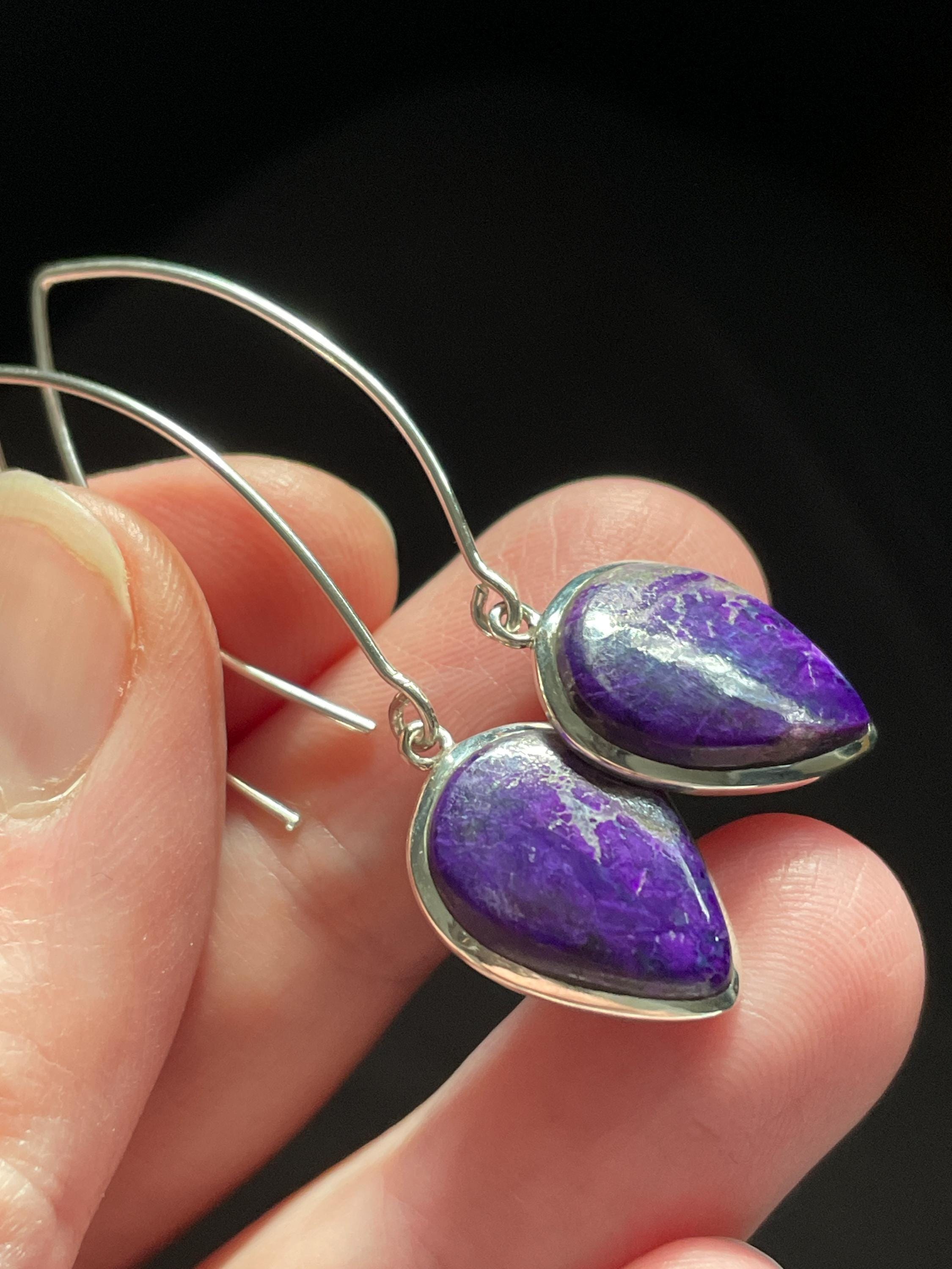 Sugilite Teardrop Earrings - Handmade With High Grade Natural Sugilite And Solid Sterling Silver - Amazing Bright Purple Matching Stones