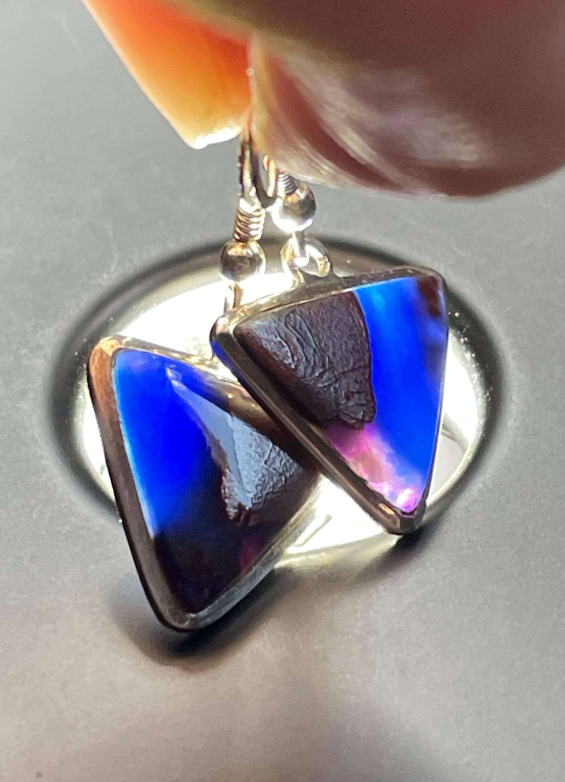Triangle Sugilite Richterite Earrings - Handmade With Natural Sugilite And Solid Sterling Silver - Gorgeous Translucent Blue Purple Gel