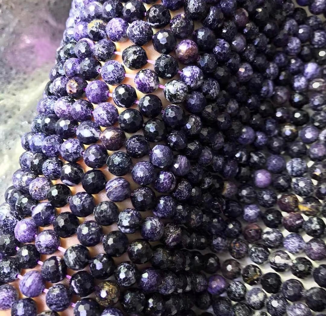 Natural Faceted Sugilite Round Beads,7-8mm Sugilite Diy Loose Beads Wholeslae Bulk Supply, 15 Inches One Strand