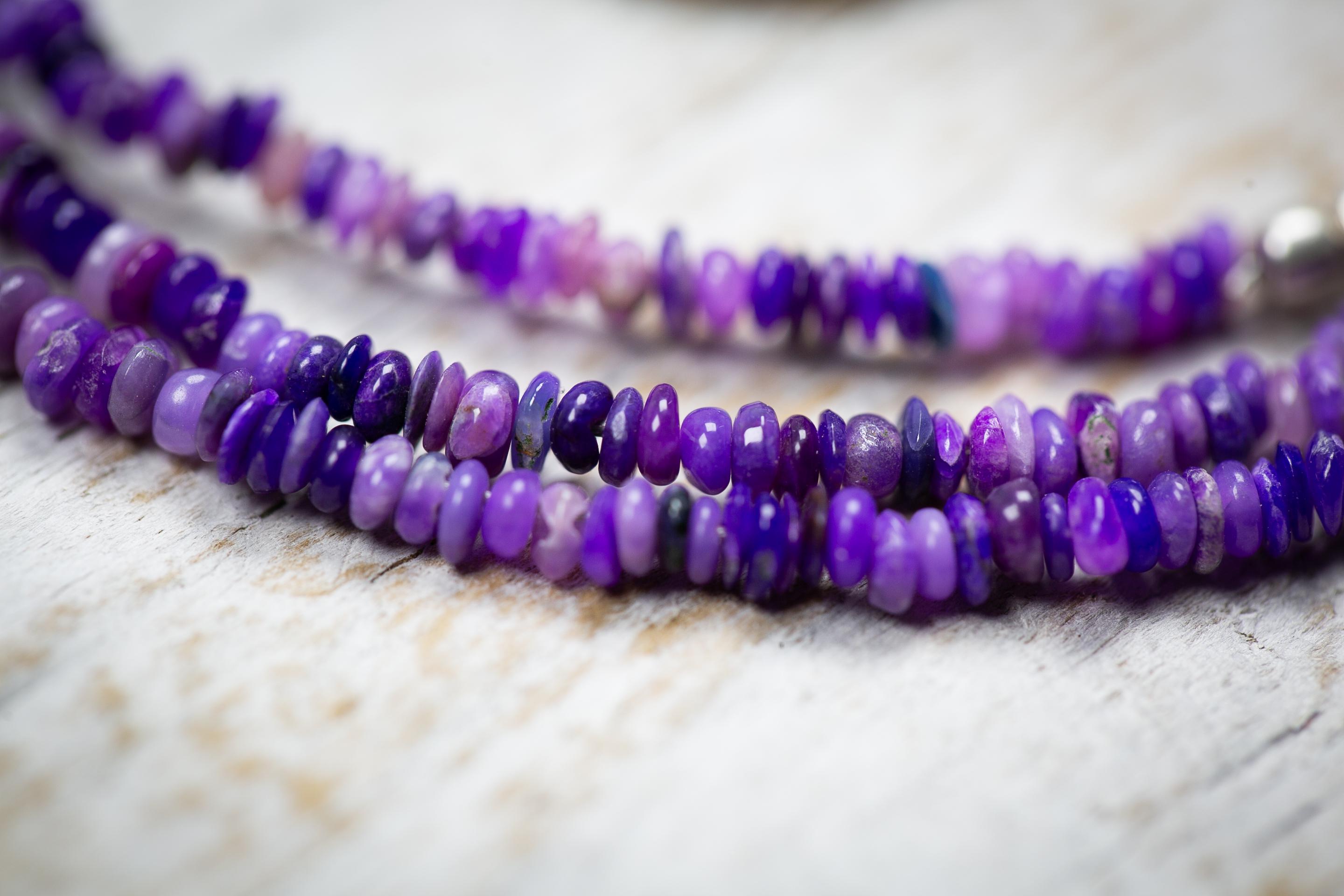 Aa Gel Sugilite Necklace: 3mm Purple Rondelle Beads, Sterling Silver