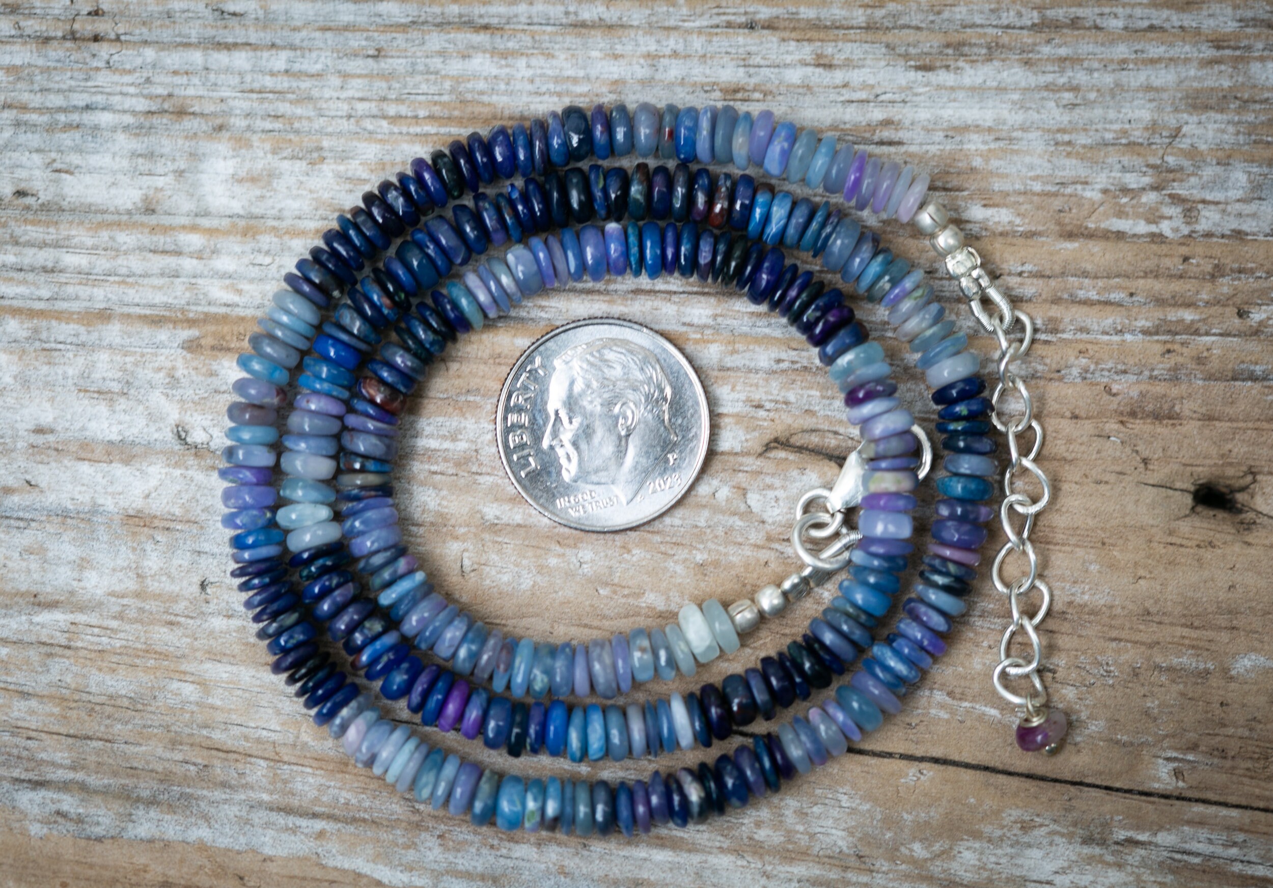 Blue Sugilite Necklace - Sterling Silver, Graduated Rondelle Beads