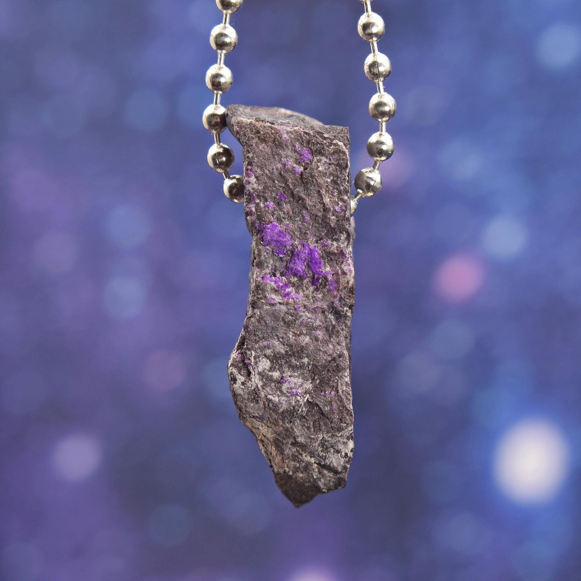 Fibrous Sugilite Unique Sterling Silver Crystal Necklace | 24"