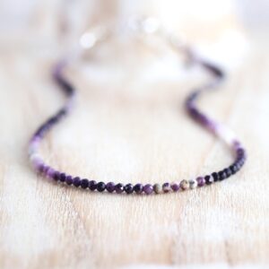 Sugilite Necklace In Sterling Silver, Gold Or Rose Gold Filled, Dainty Faceted Gemstone Choker, Long Beaded Necklace, Choice Of Length Sugilite Necklace In Sterling Silver, Gold Or Rose Gold Filled, Dainty Faceted Gemstone Choker, Long Beaded Necklace, Choice Of Length